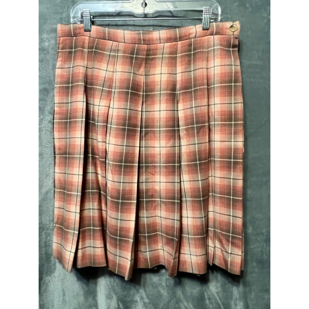 Vintage CHAUS Plaid Pleated Skirt 90's Mall 16 Brown Pink Preppy Retro USA